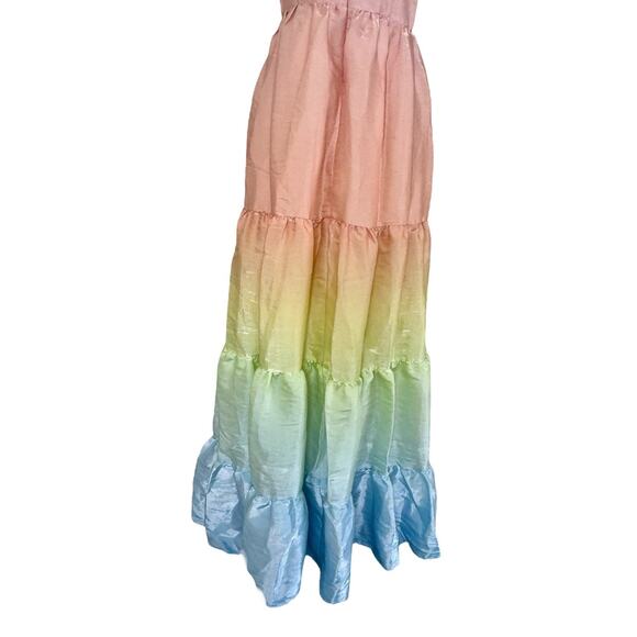 YUMI KIM Sullivan Tiered Maxi Dress Rainbow Ombré Dreamy Shiny Satin Sz M NEW - Picture 9 of 11